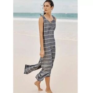 J. Jill Purejill Linen Blue Striped Sleeveless Dress